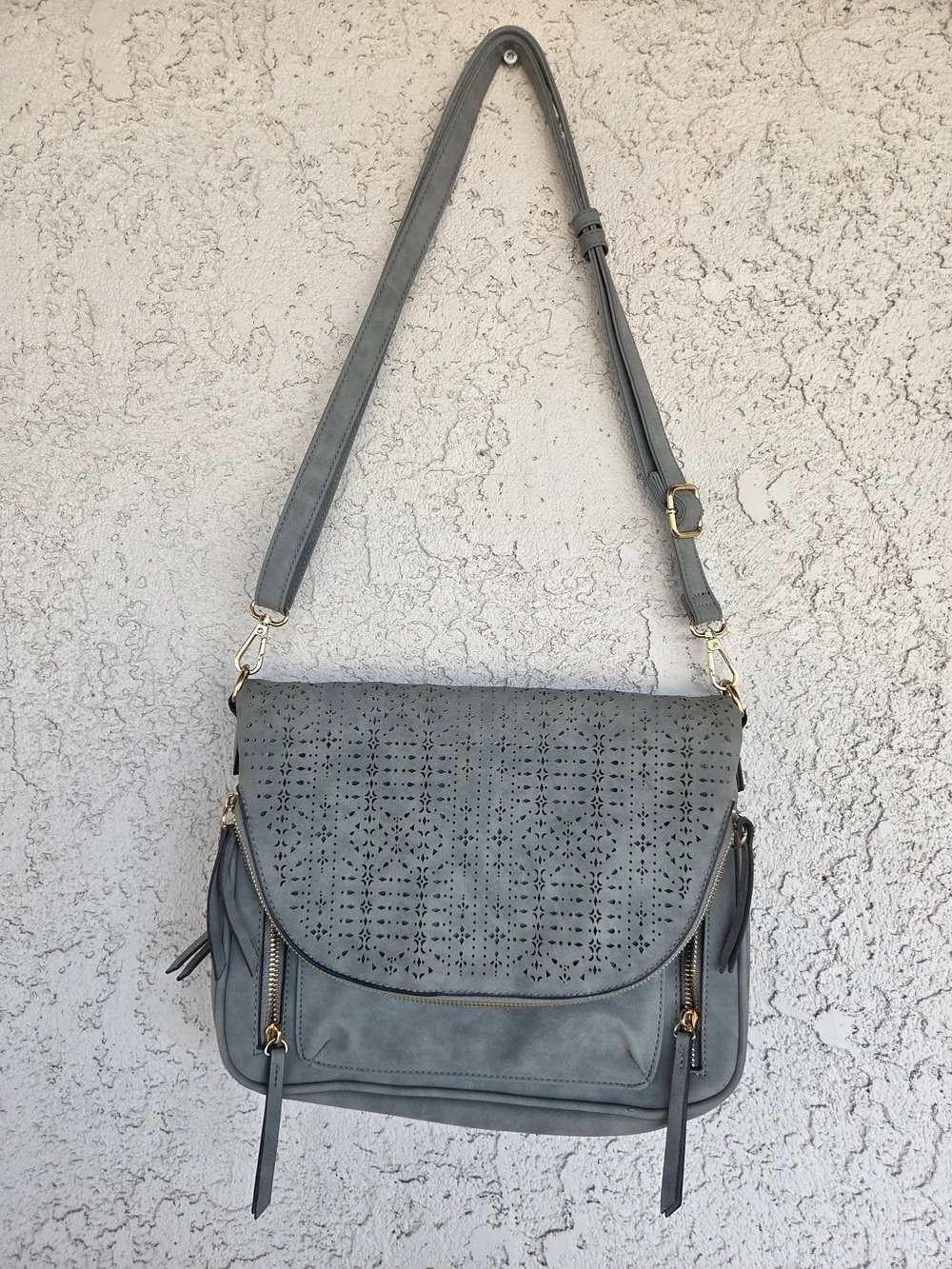 Women's Perforated Flap Crossbody Satchel Bag